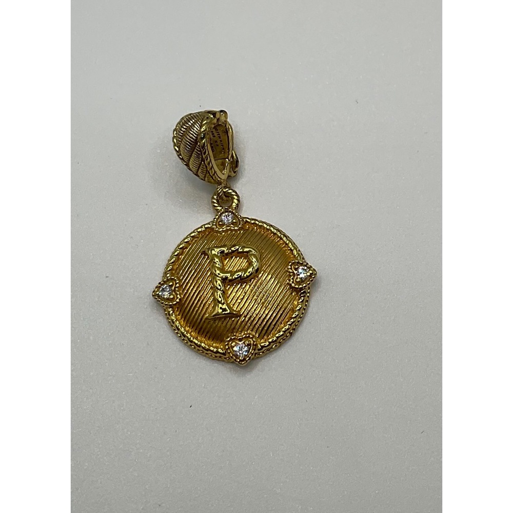Judith Ripka Gold Tone Initial P Enhancer Pendant Fleur de Lis  Round 925 silver